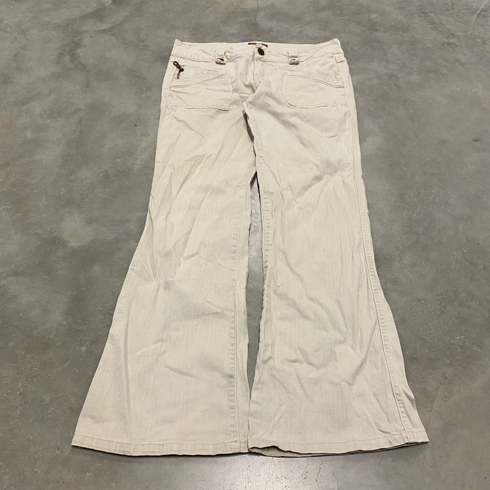 Be Bop Womens Low Rise Flare Jeans Beige Khaki Wide Leg Y2K Size 9